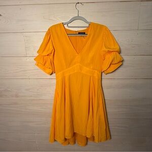 1. State V Neck A Line Dress Orange Gold Size Medium Babydoll Puff Sleeves